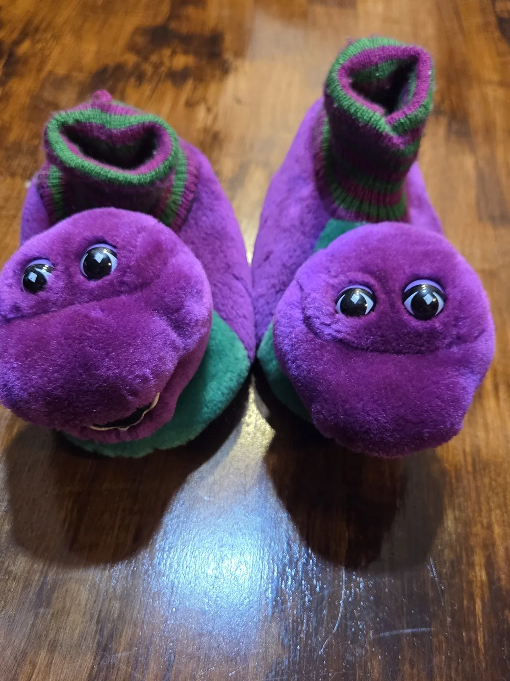 Vintage Toddler Barney The Dinosaur Plush Slippers Size S 5-6 Toddler Barney